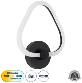 Φωτιστικό Τοίχου Απλίκα LED CCT 8W Αλουμίνιο REGINA Globostar-61341-Μαύρο 61341