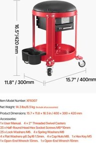 VEVOR Rolling Mechanic Stool Garage Seat 300 lbs Load with Wheels &amp; Storage