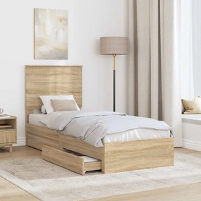 vidaXL Κρεβάτι Αποθήκης Δρύς Sonoma 75 x 190 cm Επεξεργασμένο ξύλο