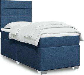 vidaXL Κρεβάτι Boxspring με Στρώμα Μπλε 90x190 εκ.Υφασμάτινο