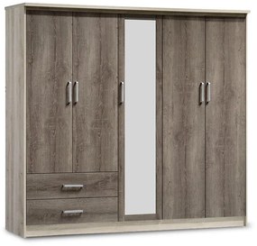 Wardrobe Olympus with 5 doors and drawers+mirror in castillo-toro colour 198x57x183 198x57x183 εκ.