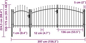 vidaXL Πόρτα Κήπου Woerden Μαύρη Ατσάλινη 1,75x4 μ.