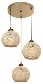 YASAM 203-0024 Vintage Κρεμαστό Φωτιστικό Πλέγμα Τρίφωτο 3 x E27 IP20 Μπεζ Ρατάν-Μ42 x Π42 x Υ54cm Globostar 203-0024 Μπεζ