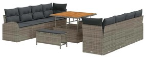 vidaXL Σετ Καναπέ Κήπου με μαξιλάρι 11 pcs Γκρι Πολυ ράταν