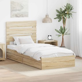vidaXL Κρεβάτι Αποθήκης Δρύς Sonoma 100 x 200 cm Επεξεργασμένο ξύλο