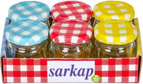 Σετ 6 τεμαχίων στρογγυλά γυάλινα βάζα με καρό καπάκι Πολύχρωμο