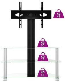 vidaXL Βάση Τηλεόρασης Γωνιακή 3 Επιπέδων για 32-70 Ιντσών Μαύρη/Ασημί