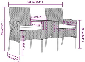 vidaXL Διθέσιος Καναπές Κήπου Ανθρακί από Συνθετικό Ρατάν με Τραπεζάκι