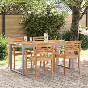 vidaXL Εξωτερικό Τραπέζι Φαγητού Γκρι 160x80x75 εκ. Χάλυβας & Μασίφ Ξύλο Ακακίας