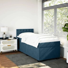 vidaXL Κρεβάτι Boxspring με Στρώμα Μπλε 100x200 εκ. Βελούδινο