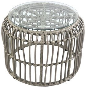 Τραπεζάκι Κήπου ArteLibre ALBIUS Γκρι Rattan/Μέταλλο/Γυαλί Φ50x35cm-14510026