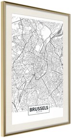 Αφίσα - City map: Brussels - 20x30 - Χρυσό - Με πασπαρτού