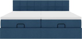 vidaXL Οθωμανικό κρεβάτι με στρώματα μπλε 200x200cm ύφασμα
