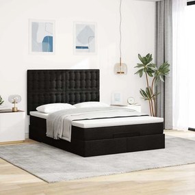 vidaXL Οθωμανικό κρεβάτι με στρώμα &amp; LEDs Μαύρο 140x200 cm Ύφασμα