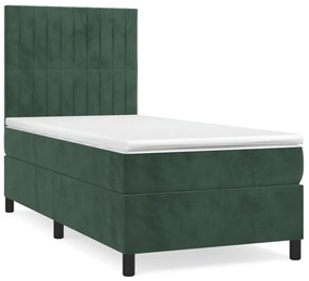 vidaXL Κρεβάτι Boxspring με Στρώμα Σκούρο Πράσινο 80x200 εκ. Βελούδινο