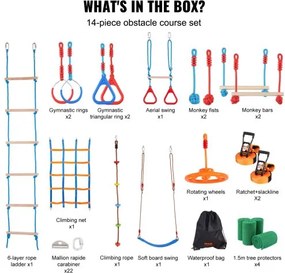 VEVOR 2x60 ft Ninja Warrior Obstacle Course Kids Outdoor Slackline 14 Obstacles