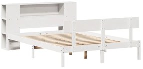 Κρεβάτι Βιβλιοθήκη Χωρίς Στρώμα Λευκό 135x190 εκ Μασίφ Πεύκο - Λευκό