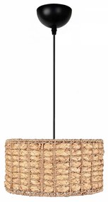 GloboStar® POMEGRANDE 204-0157 Boho Κρεμαστό Φωτιστικό Kαπέλο Μονόφωτο 1 x E27 IP20 Μπεζ Rattan - Μ30 x Π30 x Υ16cm