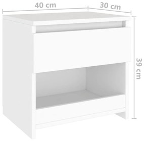 Κομοδίνο Λευκό 40 x 30 x 39 εκ. από Επεξ. Ξύλο - Λευκό