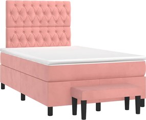 vidaXL Κρεβάτι Boxspring με Στρώμα Ροζ 120x190 εκ. Βελούδινο