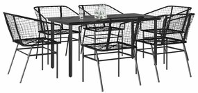 vidaXL Σετ Τραπεζαρίας Κήπου 7 Τεμαχίων Μαύρο Συνθετικό Ρατάν/Γυαλί