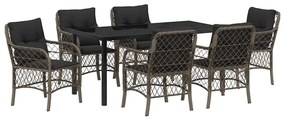 vidaXL Σέτ φαγητού για κήπο με μαξιλάρι 7 pcs Γκρι Πολυ ράταν