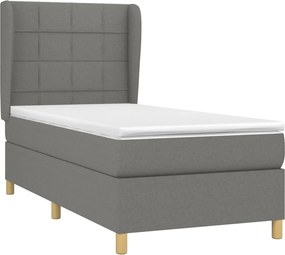 vidaXL Κρεβάτι Boxspring με Στρώμα Σκούρο Γκρι 90x190 εκ. Υφασμάτινο