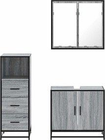 vidaXL Σετ Επίπλων Μπάνιου 3 Τεμαχίων Γκρι Sonoma Επεξεργασμένο Ξύλο