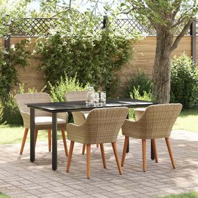 vidaXL Σέτ φαγητού για κήπο με μαξιλάρι 5 pcs Μπεζ συνθετικό ρατάν