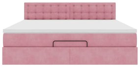 vidaXL Οθωμανικό κρεβάτι με στρώμα ροζ 160x200cm Βελούδο
