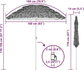 vidaXL Ομπρέλα Κήπου Φυσικό 160 x 160 x 196 εκ