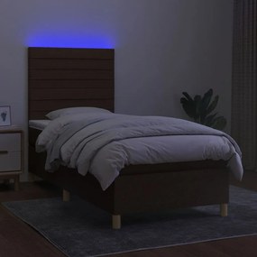 vidaXL Κρεβάτι Boxspring με Στρώμα &amp; LED Σκ.Καφέ 90x200 εκ. Υφασμάτινο
