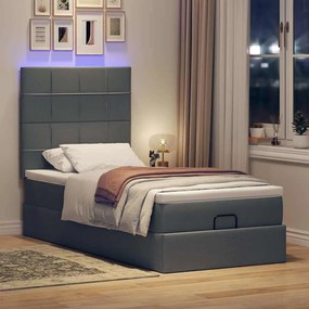 Οθωμανικό κρεβάτι με στρώμα &amp; LEDs Σκούρο γκρι 90x190cm ύφασμα 3313969
