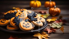 Intra Συλλεκτικό Ξύλινο Παζλ Plywood 4mm - Μπισκότα Jack-o'-Lantern σε σχήμα κολοκύθας σε ένα πιάτο Σε Ξύλινο Κουτί - Διαστάσεις: 10x10 cm – 25 κομμάτια