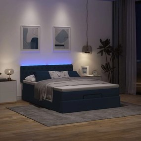 vidaXL Οθωμανικό κρεβάτι με στρώμα &amp; LEDs Μπλε 140x190cm Ύφασμα