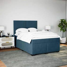 vidaXL Κρεβάτι Boxspring με Στρώμα Μπλε 140x190 εκ. Βελούδινο