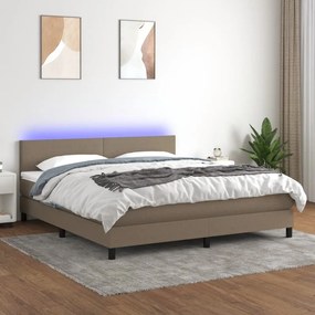 Κρεβάτι Boxspring με Στρώμα & LED Taupe 180x200 εκ. Υφασμάτινο