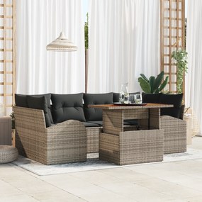 vidaXL σετ 7 τεμαχίων καναπέ κήπου με μαξιλάρια Γκρι Πολυ Ράταν