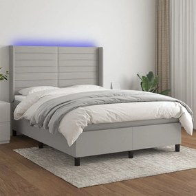 vidaXL Κρεβάτι Boxspring με Στρώμα & LED Αν.Γκρι 140x200εκ. Υφασμάτινο