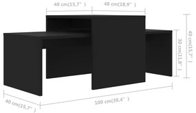 Σετ Τραπεζάκια Σαλονιού Μαύρα 100 x 48 x 40 εκ. από Επεξ. Ξύλο - Μαύρο