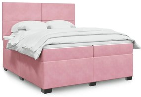 vidaXL Κρεβάτι Boxspring με Στρώμα Ροζ 200x200 εκ. Βελούδινο