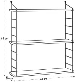 Ραφιέρα τοίχου Armoni Megapap χρώμα sapphire oak - καφέ μέταλλο 72x20x85εκ.