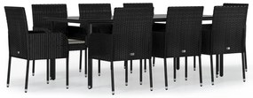 vidaXL Σετ Τραπεζαρίας Κήπου 9 τεμ Μαύρο από Συνθ. Ρατάν με Μαξιλάρια