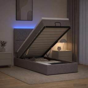 vidaXL Κρεβάτι Ottoman με Στρώμα και LED Taupe 100 x 200 cm Ύφασμα