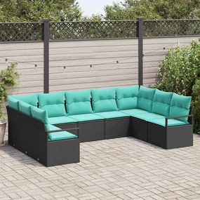 vidaXL Σετ Καναπέ με μαξιλάρι 9 pcs Μαύρο συνθετικό ρατάν