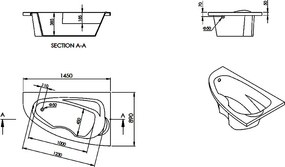 Acrilan Konchili 145x90 R - Ασύμμετρη Μπανιέρα - Maxxcoat, Eco Basic, Χωρίς Αερομασάζ