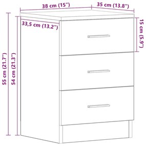 Κομοδίνα 2 τεμ. τεχνίτης Δρυς 38x35x55 εκ. από Επεξεργ Ξύλο - Καφέ