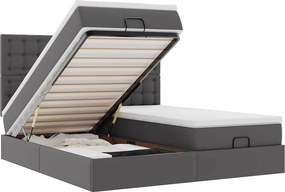 vidaXL Οθωμανικό κρεβάτι με στρώματα &amp; LEDs Γκρι Faux Leather