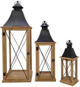 Φανάρια Ξύλινα 831746 (Σετ 3τμχ) Natural-Black Ankor Metal,Wood