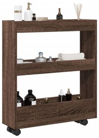 Τρόλεϊ Αποθήκευσης Στενό 3 Επιπέδων Καφέ Δρυς Επεξ. Ξύλο